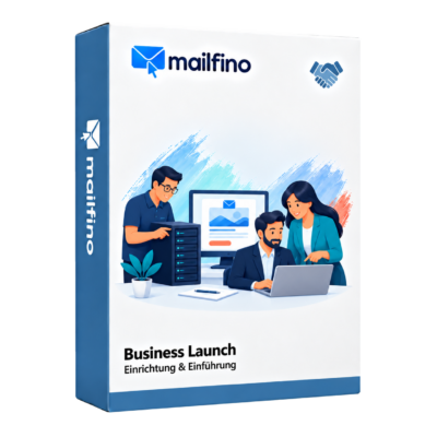 Symbolische Verpackung für die Dienstleistung mailfino Business Launch